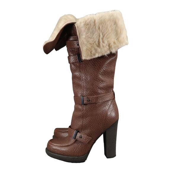 Luxury Rebel Shoes Womens 37 Boots Penelope Knee High Heel Leather Fold Over Fur - Picture 4 of 16